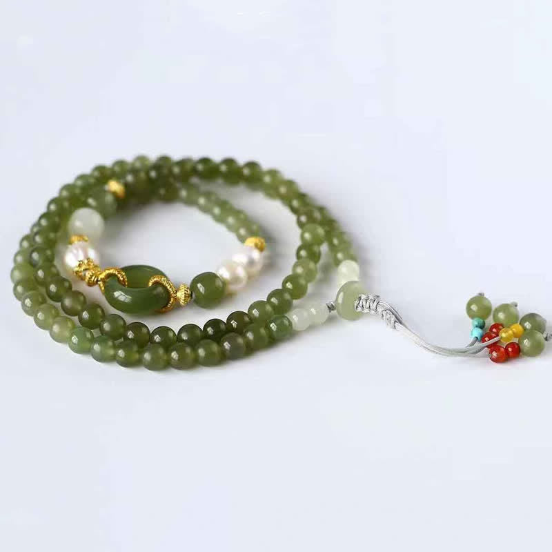 Fortune Jewel Hetian Jade Pearl Peace Buckle Luck Wealth String Bracelet