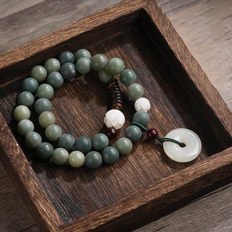 Fortune Jewel Cyan Bodhi Seed Lotus Jade Peace Buckle Wisdom Double Wrap Bracelet