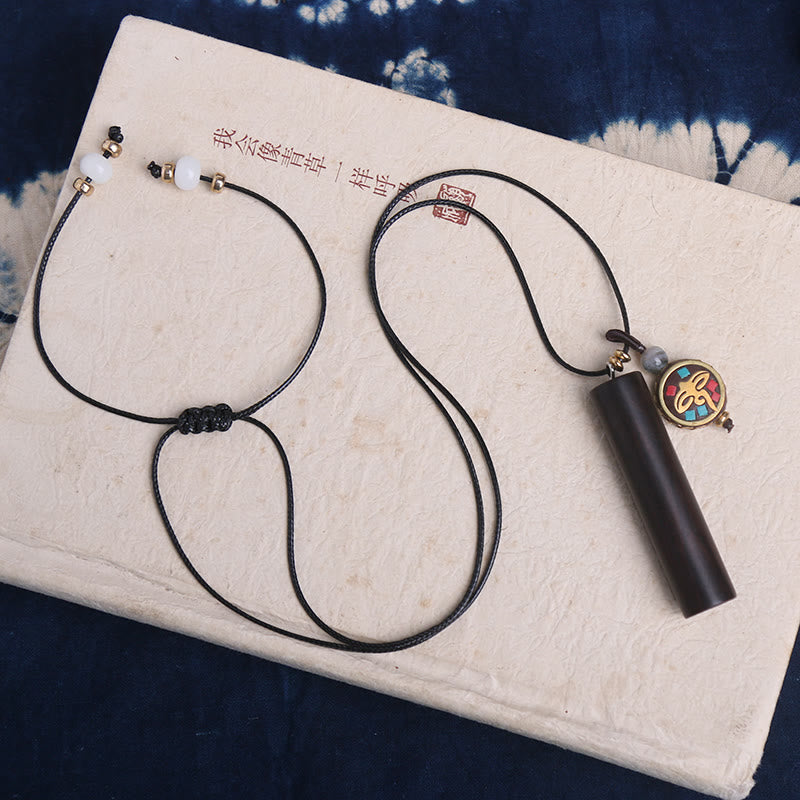 Fortune Jewel Tibetan Ebony Wood Dzi Bead Peace Calm Necklace Pendant