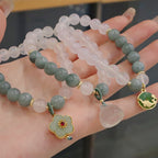 Fortune Jewel White Agate Jade Lotus Flower Peace Buckle Protection Bracelet