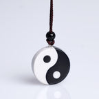 Fortune Jewel Natural Black Obsidian White Turquoise Yin Yang Fulfilment Strength Necklace Pendant