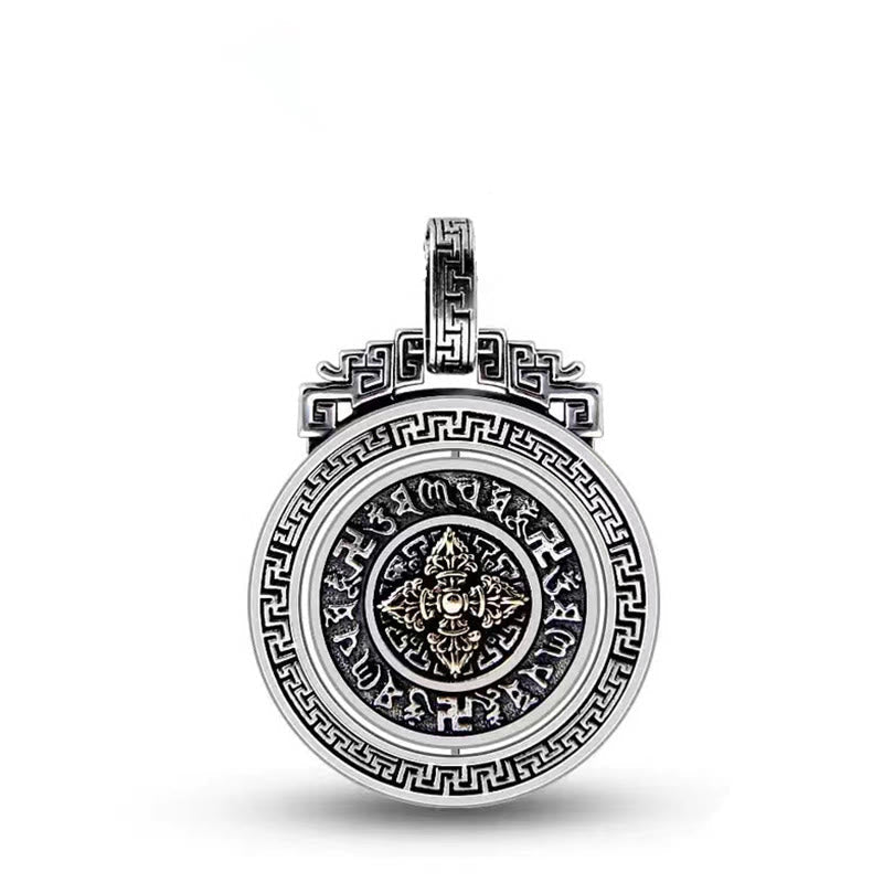 Fortune Jewel Tibetan Om Mani Padme Hum Double Dorje Vajra Rotatable Purity Peace Necklace Pendant