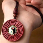 Fortune Jewel Natural Cinnabar Bagua Rotatable Yin Yang Keep Away Evil Spirits Necklace Pendant
