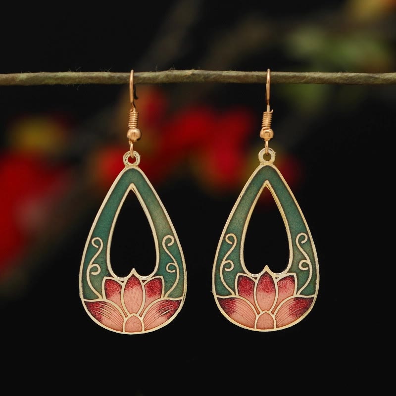 Fortune Jewel Lotus Butterfly Flower Alloy Copper Enlightenment Drop Earrings
