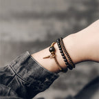 Fortune Jewel Rainbow Obsidian Ebony Wood Copper Healing Triple Wrap Bracelet
