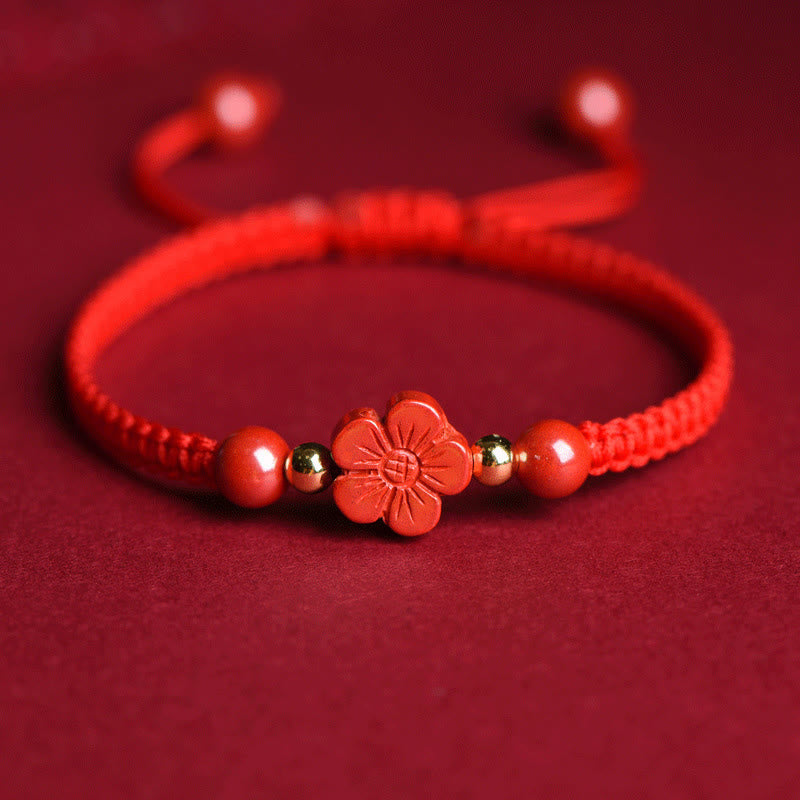 Fortune Jewel Four Leaf Clover Five-petal Flower Cinnabar Blessing Red String Bracelet