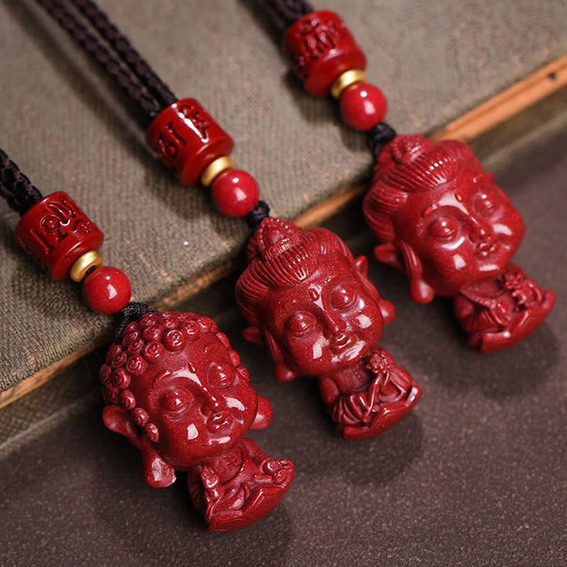Fortune Jewel Chinese Zodiac Natal Buddha Natural Cinnabar Amulet Keep Away Evil Spirits Necklace Pendant