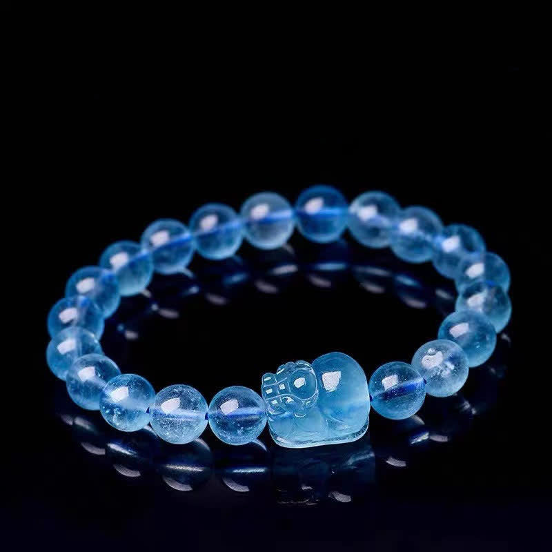 Fortune Jewel Natural Aquamarine Pixiu Serenity Healing Bracelet