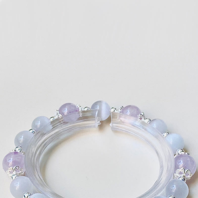 Fortune Jewel 925 Sterling Silver Natural Amethyst Cat's Eye Spiritual Awareness Star Bracelet