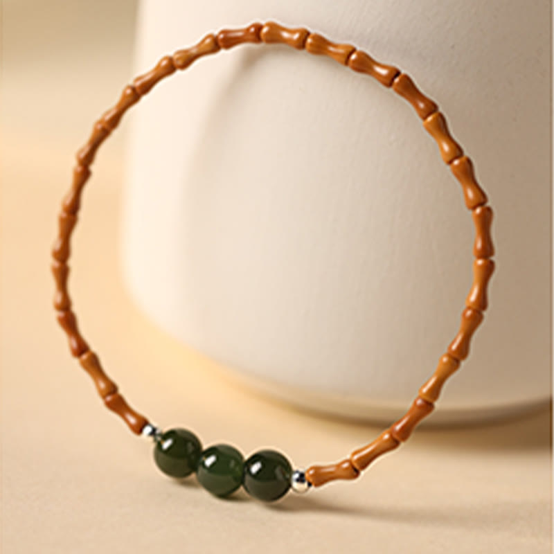 Fortune Jewel Natural Olive Pit Bamboo Pattern Hetian Jade Beads Luck Bracelet