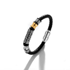 Fortune Jewel Tang Dynasty Flower Design Luck Stainless Steel Buckle Leather Bracelet