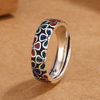 Fortune Jewel Colorful Plum Blossoms Design Healing Copper Adjustable Ring