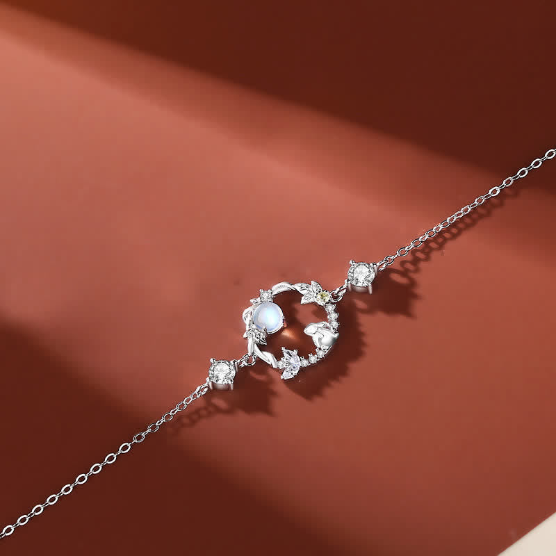 Fortune Jewel 925 Sterling Silver Year of the Rabbit Moonstone Moon Flower Pattern Necklace Pendant Bracelet Earrings
