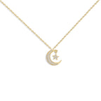 Star and Moon Zircon Pendant Necklace for Women, Sparkling CZ Clavicle Chain