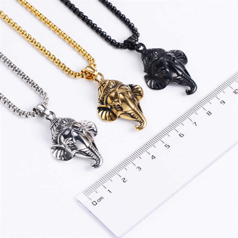 Fortune Jewel Ganesh Ganpati Elephant Titanium Steel Protection Pendant Necklace