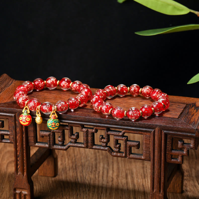 Fortune Jewel Gold Swallowing Beast Family Charm Luminous Fluorescent Liuli Glass Bead Success Bracelet