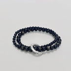 Fortune Jewel 999 Sterling Silver Black Obsidian Fulfillment Strength Double Layer Bracelet