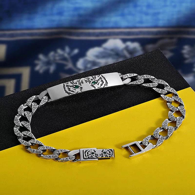 Fortune Jewel Tiger Tang Dynasty Flower Design Copper Luck Chain Bracelet
