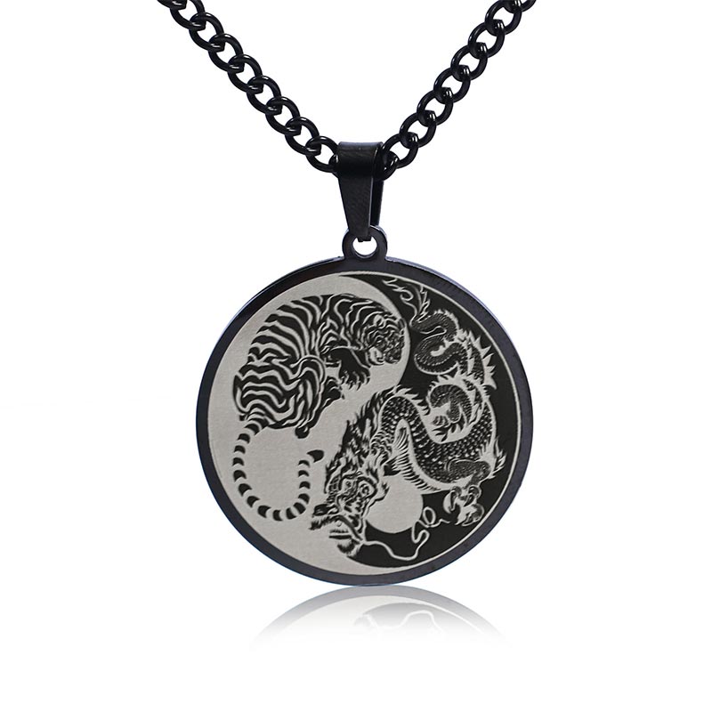 Fortune Jewel Tiger Dragon Titanium Steel Chain Necklace Harmony Pendant