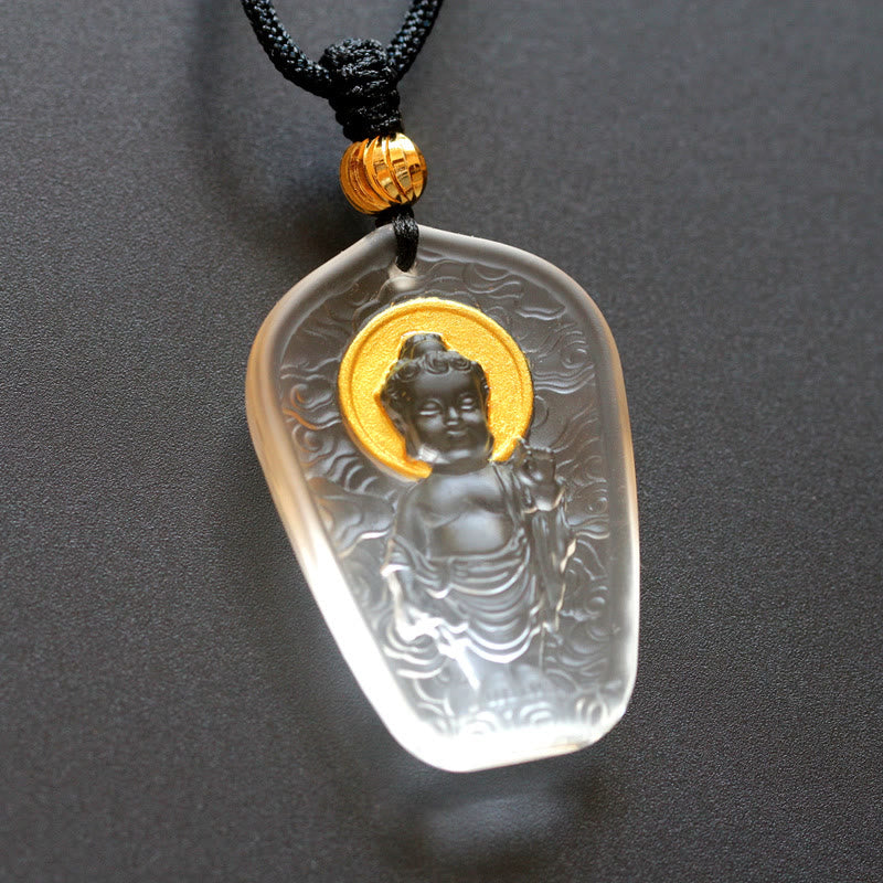 Fortune Jewel Tibetan Buddha Liuli Crystal Serenity Necklace Pendant Fortune Jewel