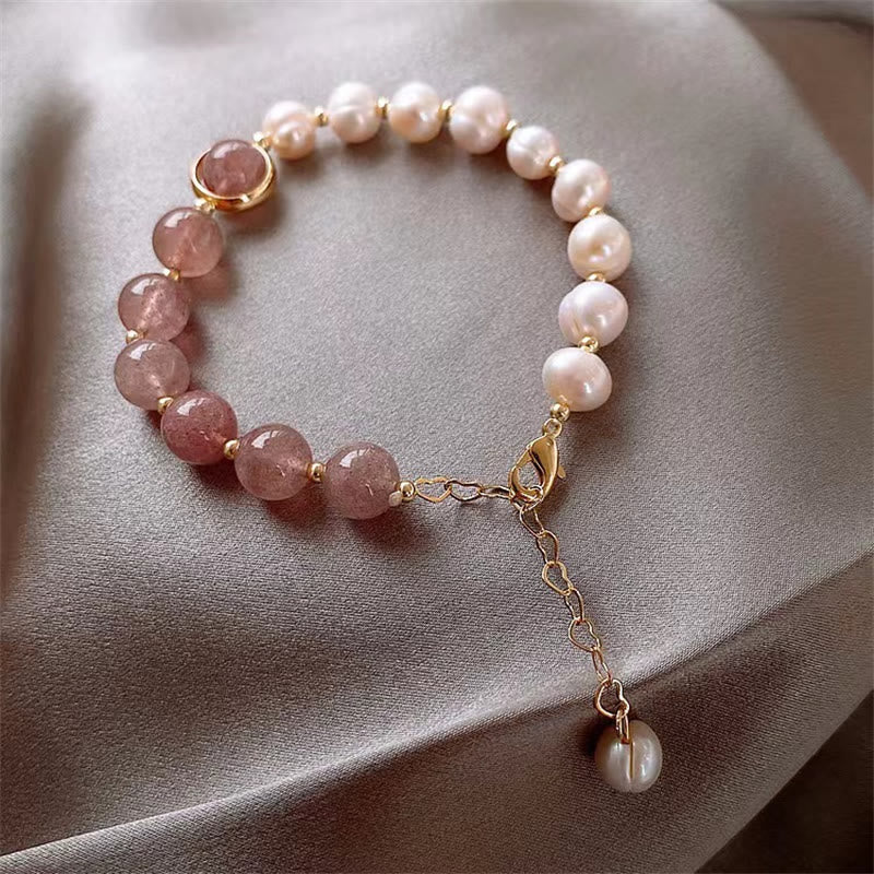 Fortune Jewel Natural Strawberry Quartz Pearl Love Positive Chain Bracelet