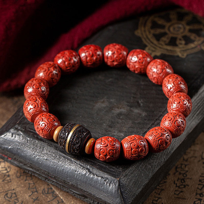 Fortune Jewel Natural Cinnabar Ebony Calm Blessing Bracelet