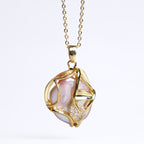 Fortune Jewel 18K Gold Plated Copper Natural Baroque Pearl Flower Sincerity Necklace Pendant