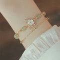 Fortune Jewel 14K Gold Plated Jade Butterfly Tridacna Stone Flower Double Layer Luck Bracelet