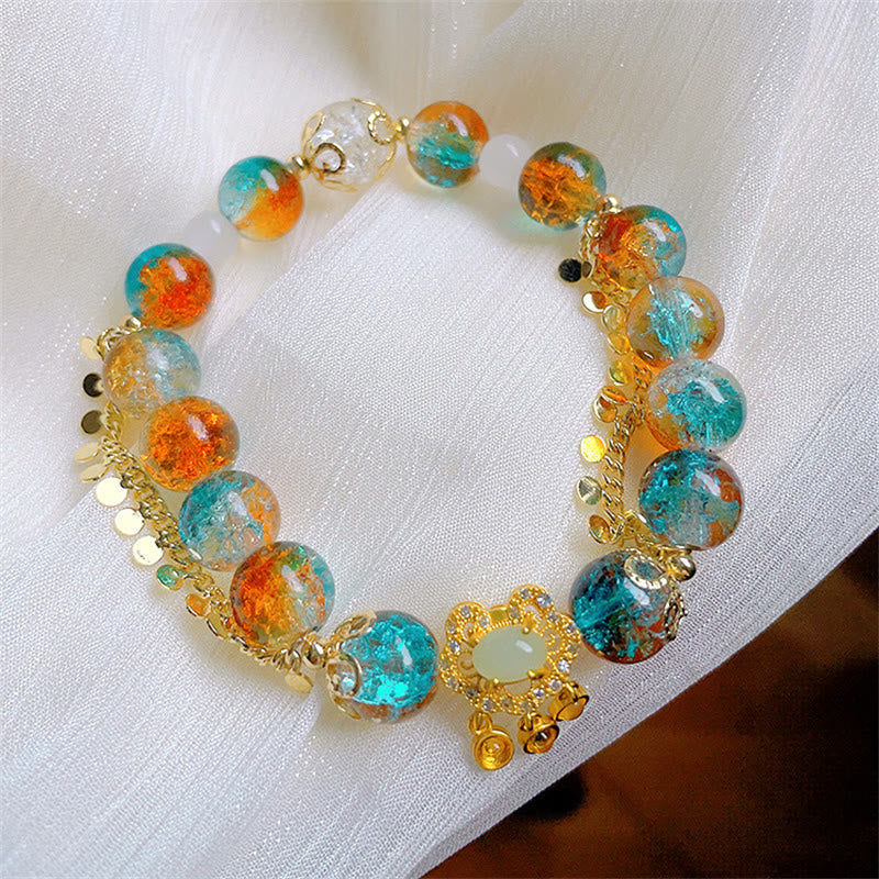 Fortune Jewel Colorful Liuli Glass Bead Chinese Lock Charm Fortune Bracelet