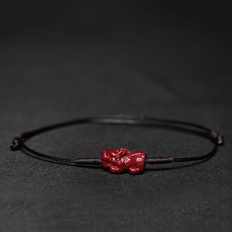 Fortune Jewel Handmade Plum Blossom Four Leaf Clover PiXiu Lotus Koi Fish Cinnabar Blessing Braid Bracelet
