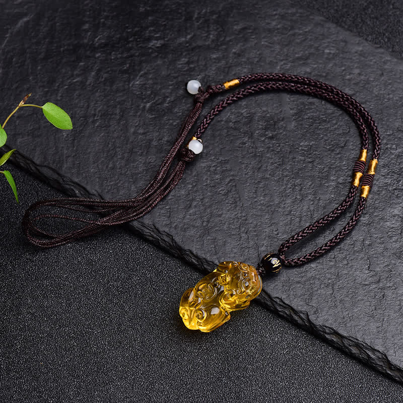 Fortune Jewel FengShui Citrine PiXiu Wealth Necklace Pendant