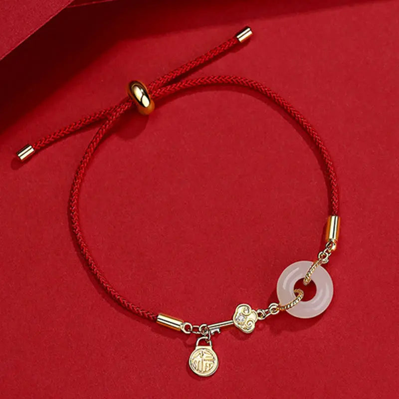 Fortune Jewel "Wishing You Peace and Protection" Jade Red Rope Bracelet Includes Gift Message Card Fortune Jewel