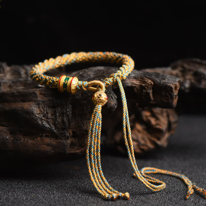 Fortune Jewel Tibetan Handmade Luck Prayer Wheel Bead Charm Weave Colorful String Bracelet