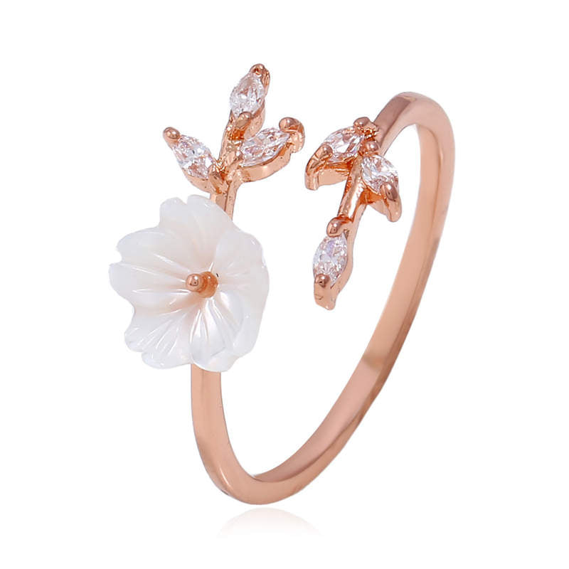Fortune Jewel Plum Blossom Leaf Pattern Copper Luck Ring