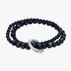 Fortune Jewel 999 Sterling Silver Black Obsidian Fulfillment Strength Double Layer Bracelet