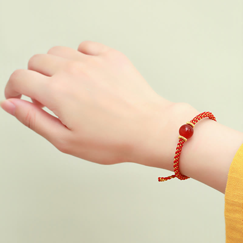 Fortune Jewel Handmade Red Agate Amethyst Golden Rutilated Quartz Pink Crystal Bead Calm Braided Bracelet