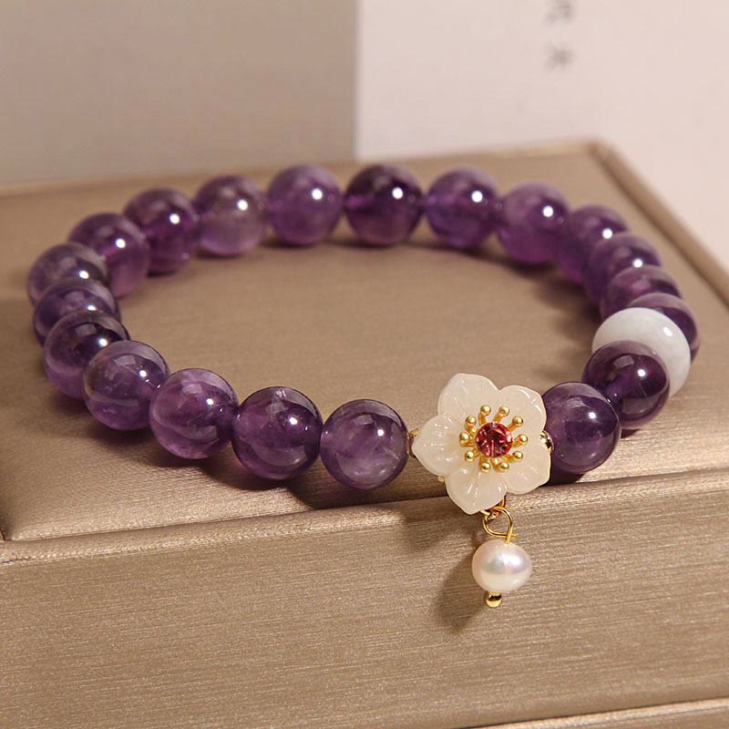 Fortune Jewel Natural Amethyst White Agate Pearl Charm Balance Bracelet