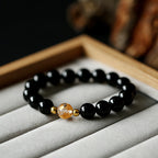 Fortune Jewel Natural Black Obsidian White Crystal Black Onyx Dragon Strength Bracelet