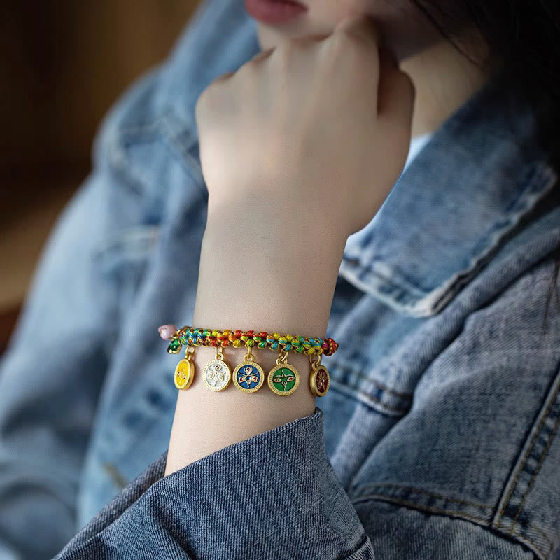 Fortune Jewel Tibetan Colorful Rope Five God Of Wealth Luck Braid Bracelet