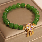 Fortune Jewel Green Jade Dreamcatcher Four Leaf Clover Luck Bracelet