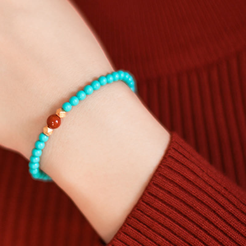 Fortune Jewel Turquoise Red Agate Beaded Protection Bracelet
