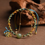 Fortune Jewel Handmade Colorful Rope Luck Jade Bead Abundance Double Layer Bracelet
