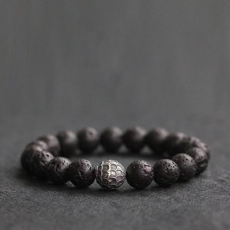 Fortune Jewel Lava Rock Fish Scales Bead Healing Bracelet