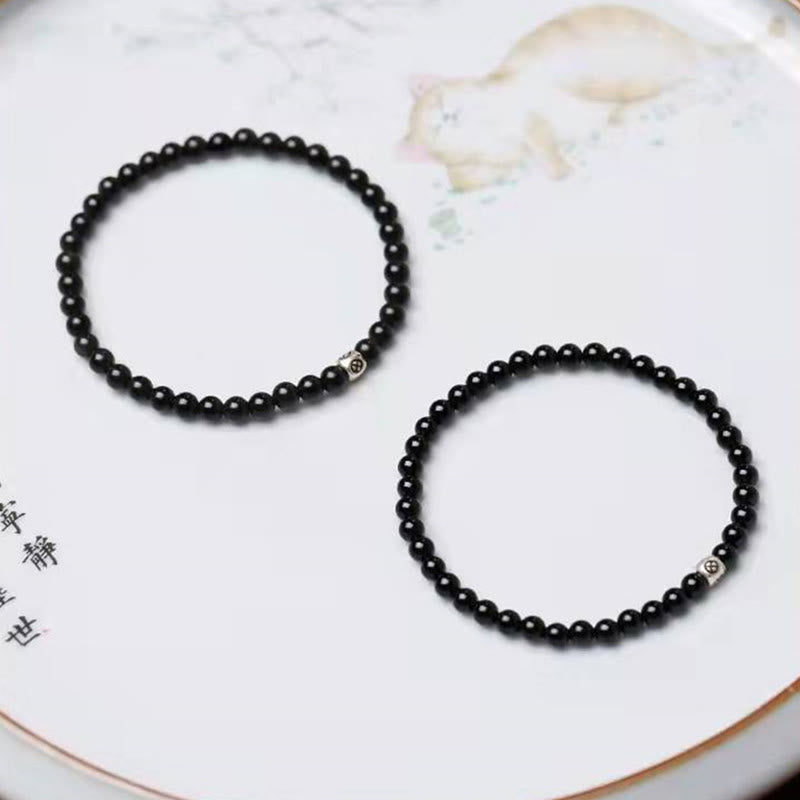 Fortune Jewel Natural Black Obsidian Smoky Quartz Purification Strength Bracelet