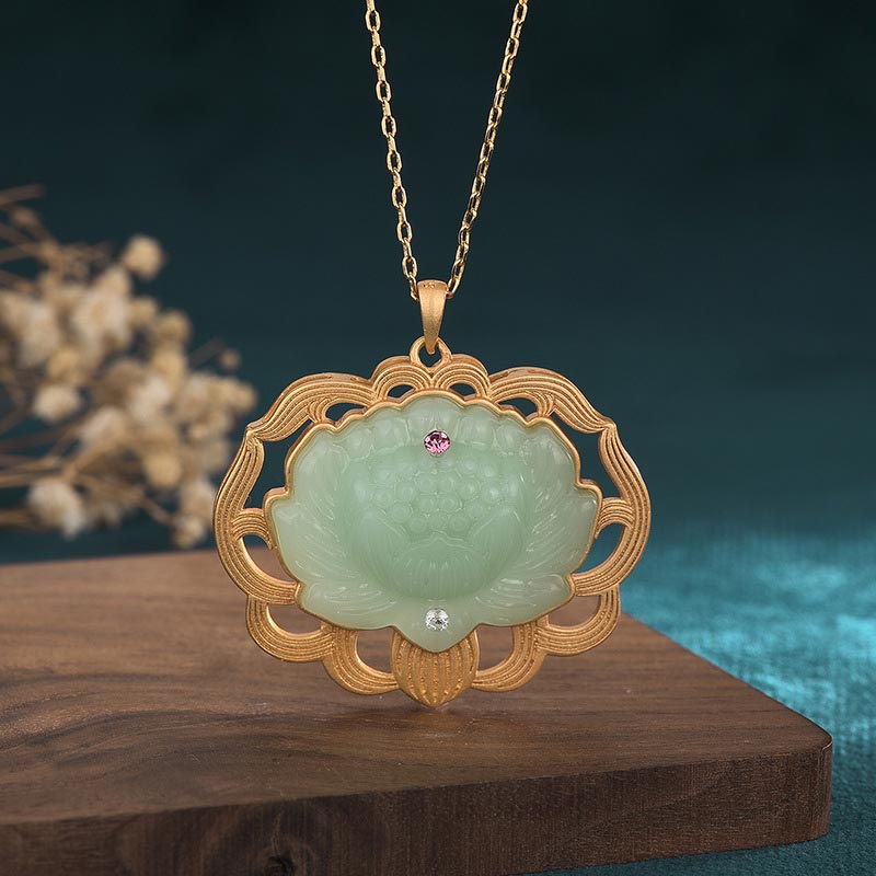 Fortune Jewel Natural Jade Lotus Harmony Necklace Pendant Fortune Jewel