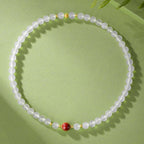 Fortune Jewel 925 Sterling Silver Natural White Agate Cinnabar Double Wrap Protection Bracelet
