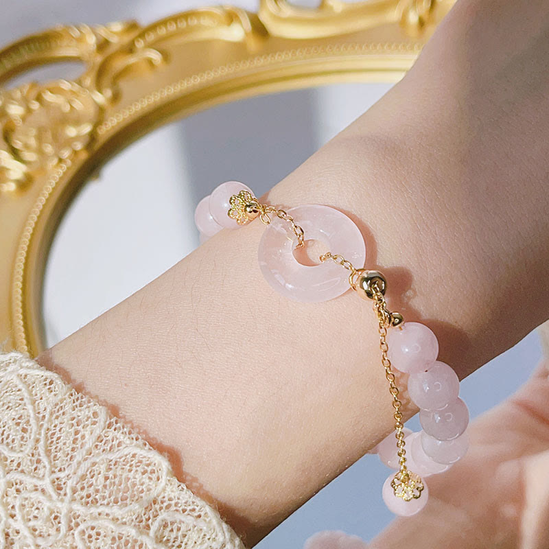 Fortune Jewel Natural Pink Crystal Peace Buckle Love Charm Bracelet