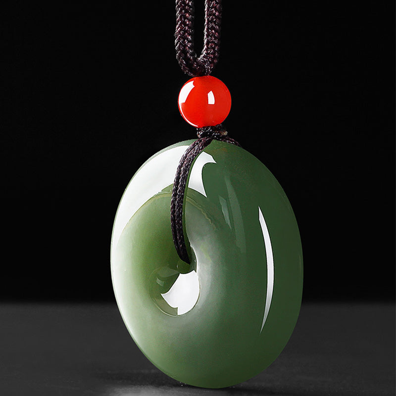 Fortune Jewel Natural Round Jade Peace Buckle Prosperity Necklace String Pendant