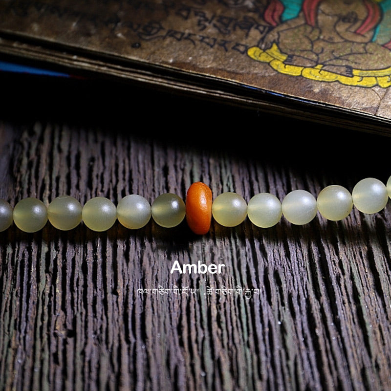 Fortune Jewel 108 Mala Beads Tibet Sheep Horn Amber Luck Bracelet