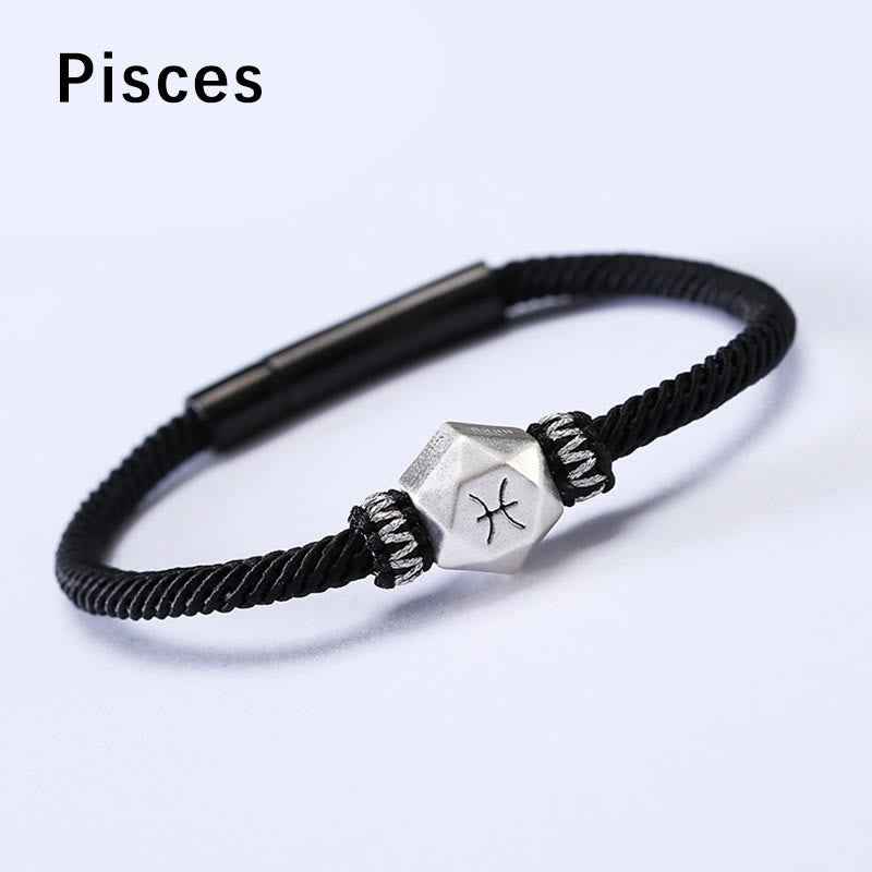 Fortune Jewel 999 Sterling Silver 12 Constellations of the Zodiac Protection Handmade String Bracelet
